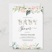 ピンク淡い色のローズフローラレターベビーシャワー招待状 招待状 (正面)