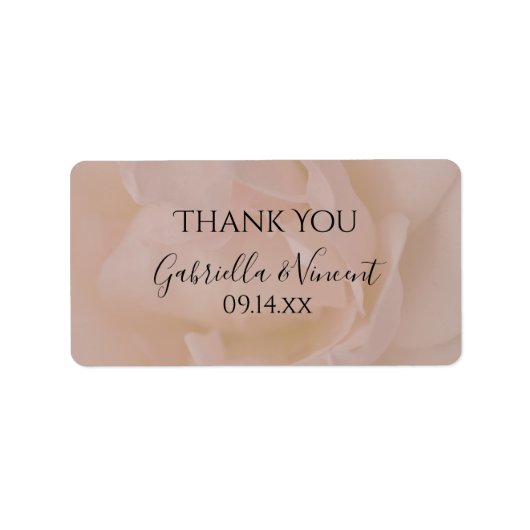 ピンク淡い色のローズフローラ結婚ズサンキューメッセージカード ラベル (正面)