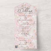 ピンク淡い色のローズブーケQRコード オールインワン招待状 (内側)