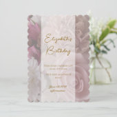 ピンク淡い色のローズ誕生日招待状カード サンキューカード (スタンド正面)