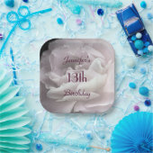 ピンク淡い色のローズ13th誕生日パーティー名前 ペーパープレート (パーティー)