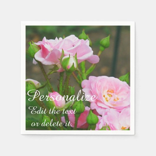 ピンク淡い色のローズ – 紙パーティーナプキンス スタンダードカクテルナプキン (正面)