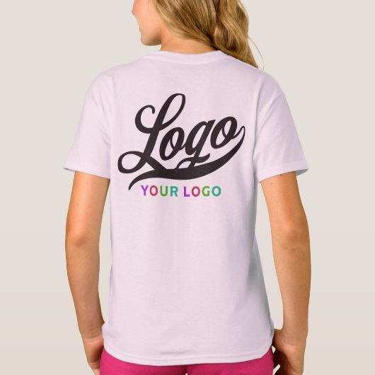 ピンク淡い色の会社ロゴスワッグビジネスキッズガールズ Tシャツ (裏面)