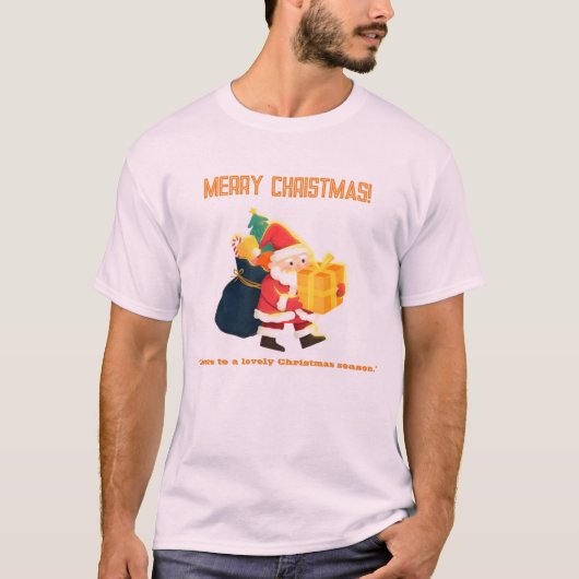 ピンク淡い色の色のクリスマスウィーズ印刷T字すごい- Tシャツ (正面)