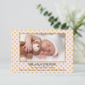 ピンク淡い色の金ゴールドグリッタードット–3x5誕生のお知らせ 案内状 (スタンド正面)