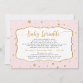 ピンク淡い色の金ゴールドスターベビー散布 招待状 (正面)