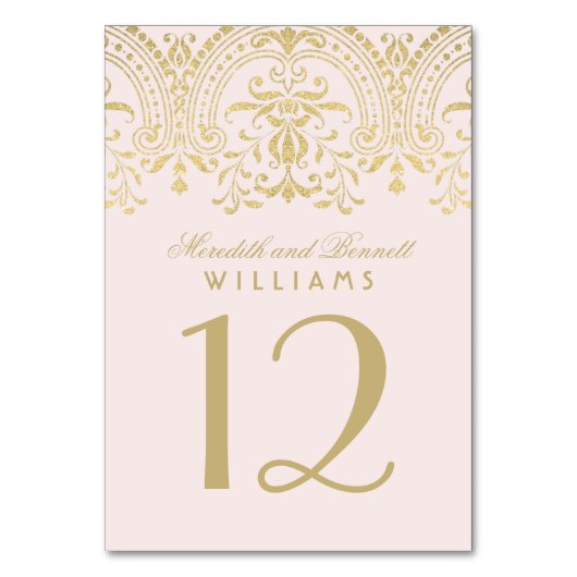 ピンク淡い色の金ゴールドヴィンテージグラマ結婚ーズ テーブルナンバー (裏面)