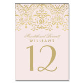 ピンク淡い色の金ゴールドヴィンテージグラマ結婚ーズ テーブルナンバー (正面)