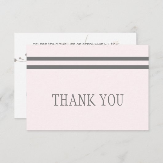 ピンク淡い色の&グレーの葬式の忌引きありがとう サンキューカード (正面/裏面)