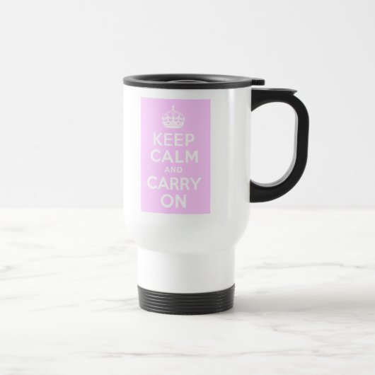 ピンク淡い色のKeep Calm and Carry On トラベルマグ (右)