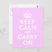 ピンク淡い色のKeep Calm and Carry On ポストカード (正面/裏面)