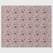 ピンク深紅色&トナカイ ラッピングペーパー (フラット)