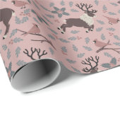 ピンク深紅色&トナカイ ラッピングペーパー (ロールコーナー)