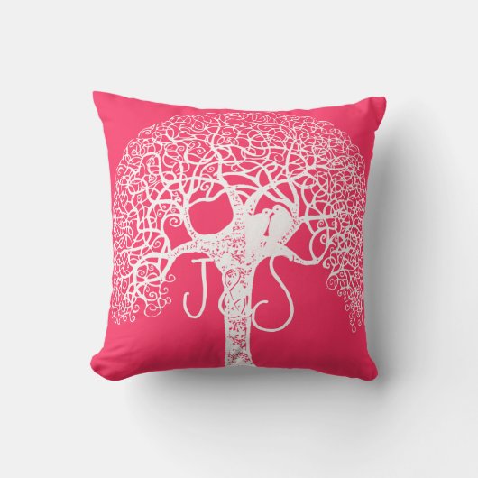 ピンク渦巻形のの木の愛の鳥の任意の色の枕を選択 クッション (正面)