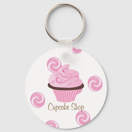 ピンク渦巻形のケーキ キーホルダー (正面)