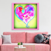 ピンク渦巻形のハート キャンバスプリント (インサイチュ (リビング))