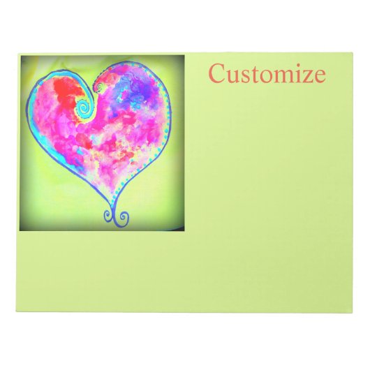 ピンク渦巻形のハート ノートパッド (正面)