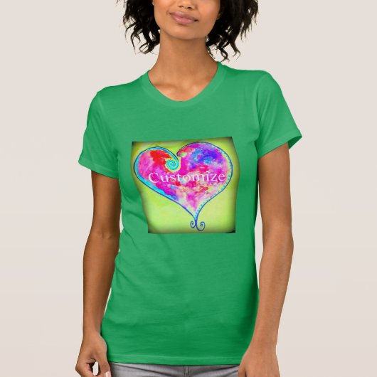 ピンク渦巻形のハート Tシャツ (正面)