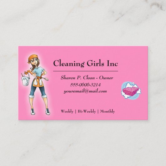 ピンク漫画ガールハウス清掃サービス 名刺 (正面)