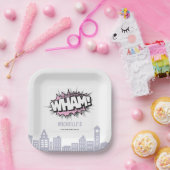 ピンク漫画ズブックスーパーヒーロー誕生日 ペーパープレート (パーティー)