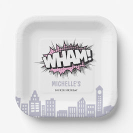 ピンク漫画ズブックスーパーヒーロー誕生日 ペーパープレート