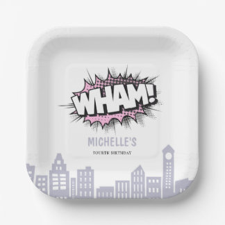 ピンク漫画ズブックスーパーヒーロー誕生日 ペーパープレート