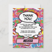 ピンク漫画ブックスーパーヒーローバースデーパーティー サンキューカード (正面)