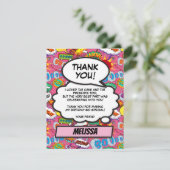 ピンク漫画ブックスーパーヒーローバースデーパーティー サンキューカード (スタンド正面)