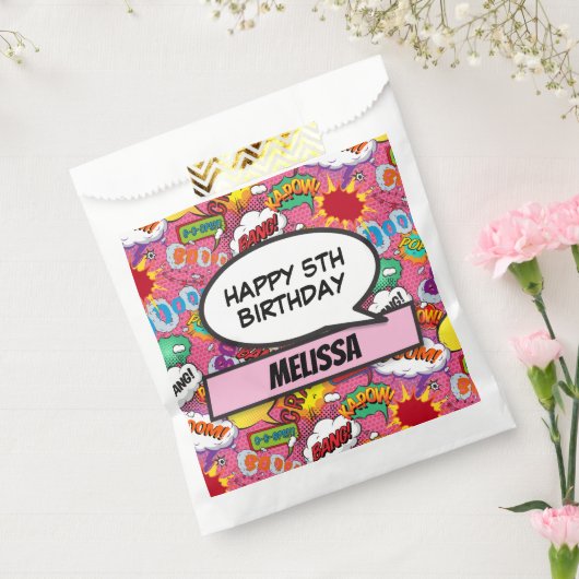 ピンク漫画ブックスーパーヒーローバースデーパーティー フェイバーバッグ (封をした状態)