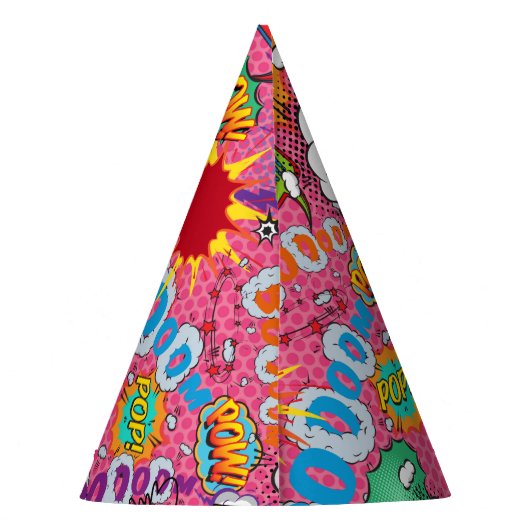 ピンク漫画ブックスーパーヒーロー誕生日 パーティーハット (裏面)