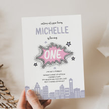 ピンク漫画ブックヒーロー1歳招待状