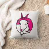 ピンク漫画ヤギポートレート クッション (ブランケット)