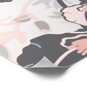 ピンク灰色のシャドウのフローラルパターン ポスター (角)