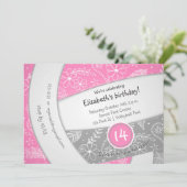 ピンク灰色のボホドゥルバレーボールスポーツ誕生日 招待状 (スタンド正面)