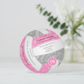 ピンク灰色のボホドゥルバレーボールスポーツ誕生日 案内状 (スタンド正面)