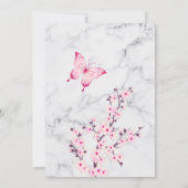 ピンク灰色の大理石蝶 |女の子の赤ちゃんシャワー 招待状 (裏面)