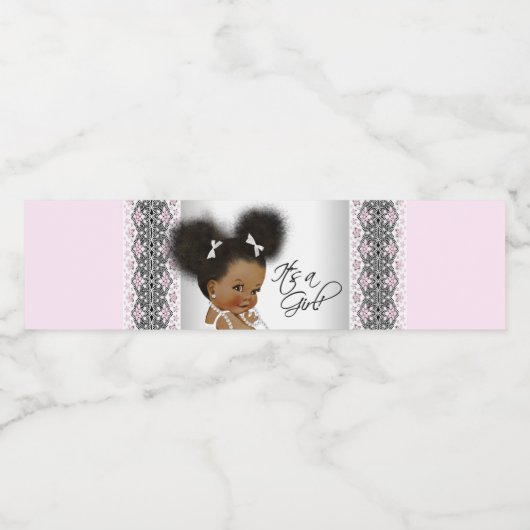 ピンク灰色の民族の赤ん坊の女の子の水ボトルラベル ペットボトルラベル (シングルラベル)