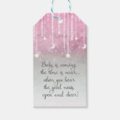 ピンク灰色の白い月と星の天空の赤ちゃんシャワー ギフトタグ (正面)