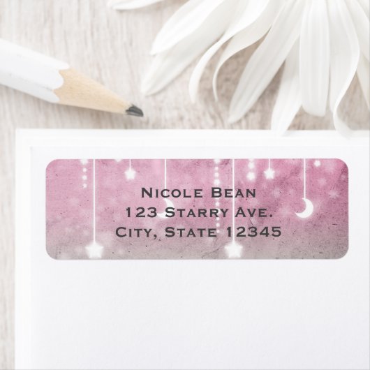 ピンク灰色の白い月と星の天空の赤ちゃんシャワー ラベル (インサイチュ)