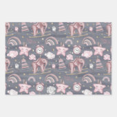 ピンク灰色の白い赤ちゃん女の子アイテム&花 ラッピングペーパーシート (正面2)