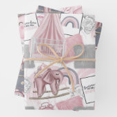 ピンク灰色の白い赤ちゃん女の子アイテム&花 ラッピングペーパーシート (インサイチュ)