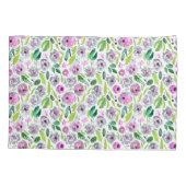 ピンク灰色の緑のフローラ花緑の水色 枕カバー (裏面)