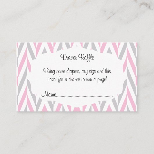 ピンク灰色の象の赤ちゃんシャワーおむつラッフル2 エンクロージャーカード (裏面)