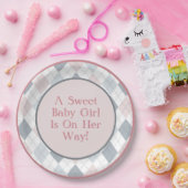 ピンク灰色アーガイル白パターン(の模様が)ある ペーパープレート (パーティー)