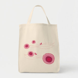 ピンク点々のあるの花とハッピーバードかわいいトートバッグ トートバッグ
