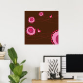 ピンク点々のあるの花とハッピーバードのポスター ポスター (ホームオフィス)