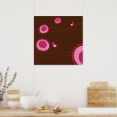 ピンク点々のあるの花とハッピーバードのポスター ポスター (キッチン)