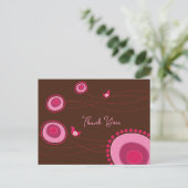 ピンク点々のあるの花とハッピーバード ポストカード (スタンド正面)