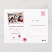 ピンク点々のあるの花とハッピーバード ポストカード (裏面)