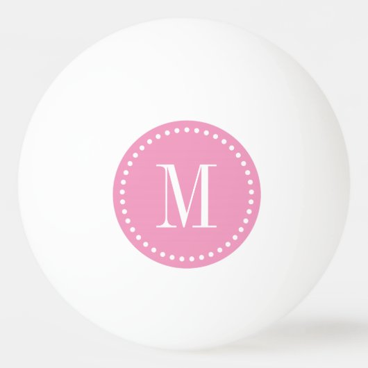 ピンク点々のあるサークルモノグラパーソナライズされたム 卓球ボール (正面)